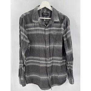 Pacsun Men's M Medium Gray Striped Plaid Flannel Shirt Button-Up Long Sleeves